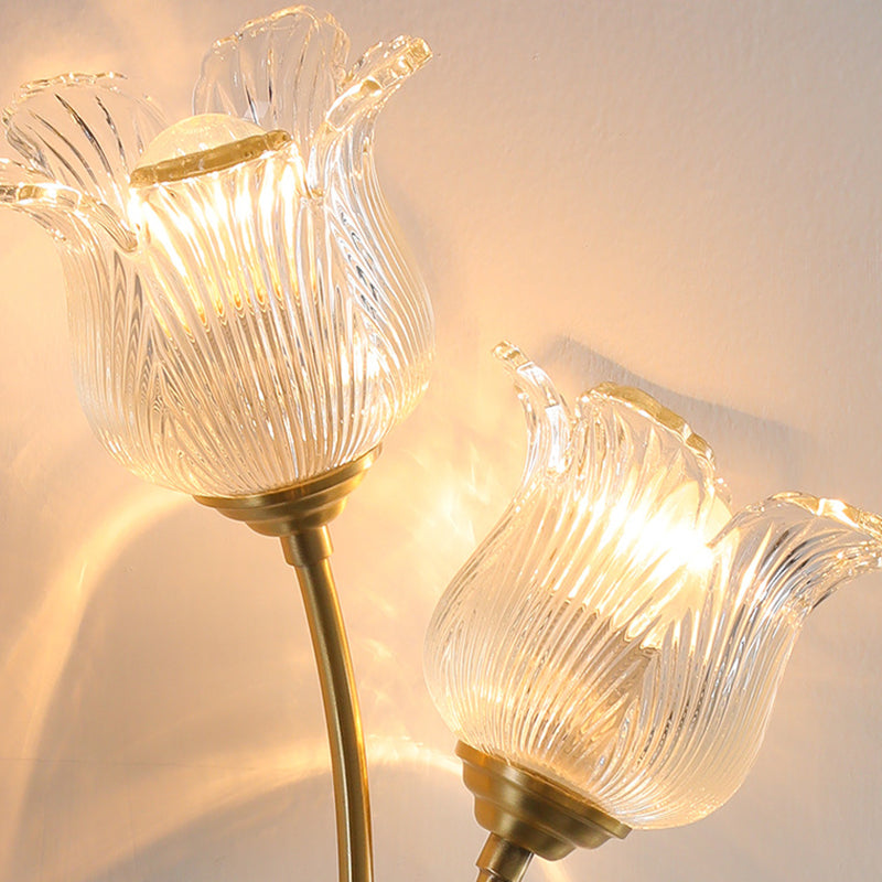 Floral Round Glass Copper 2-Light Wall Lamp