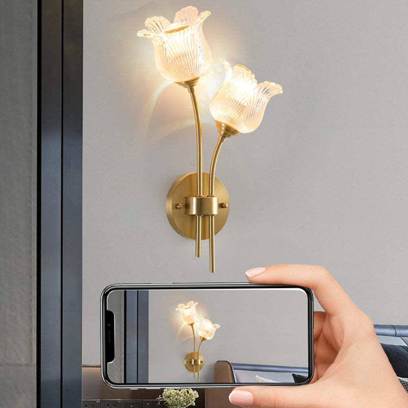 Floral Round Glass Copper 2-Light Wall Lamp