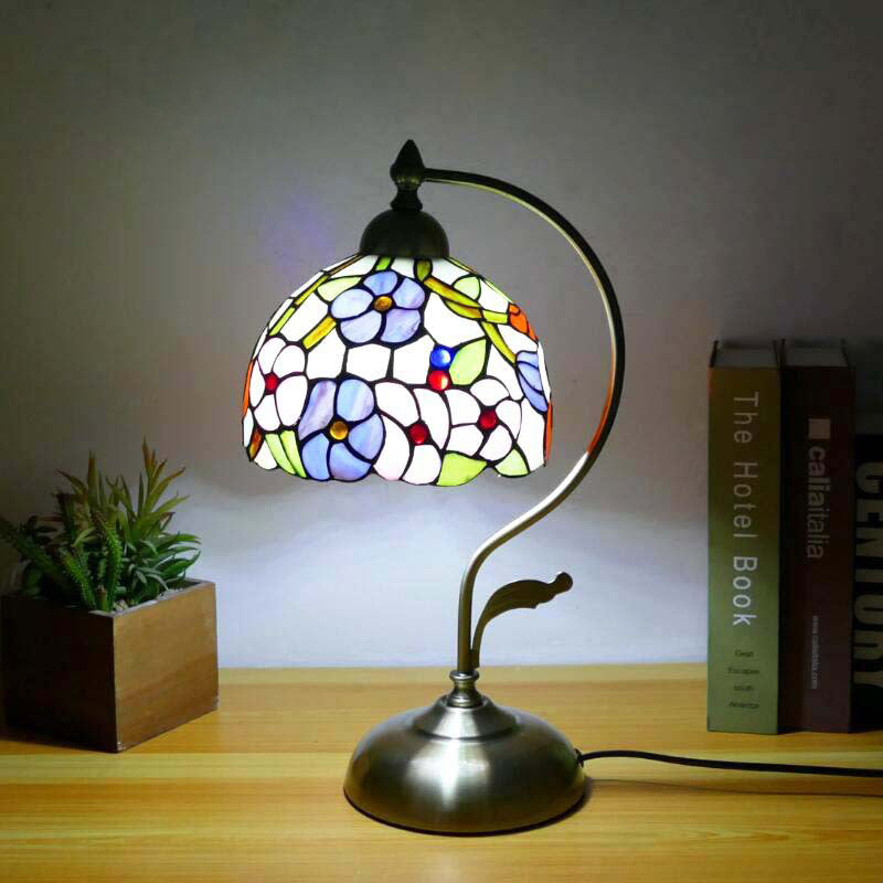Semicircle Patterned Glass Iron Table Lamp