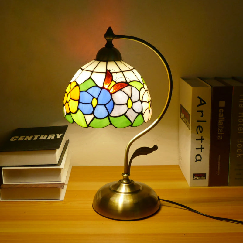 Semicircle Patterned Glass Iron Table Lamp