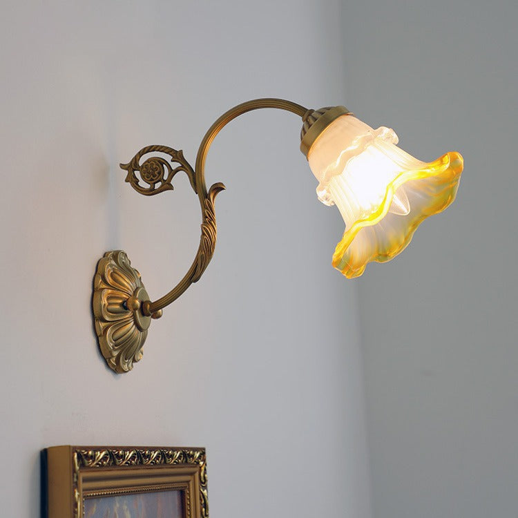 Rose Floral Glass Brass Wall Lamp