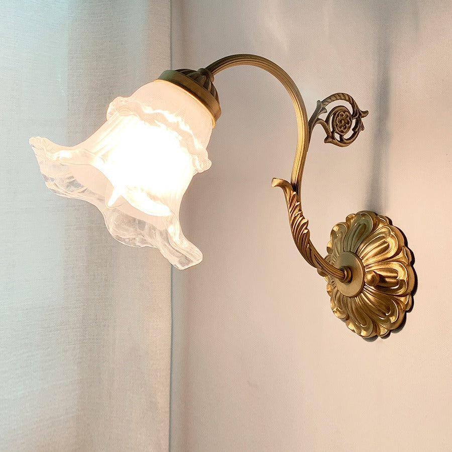 Rose Floral Glass Brass Wall Lamp