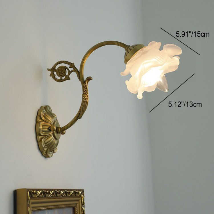 Rose Floral Glass Brass Wall Lamp