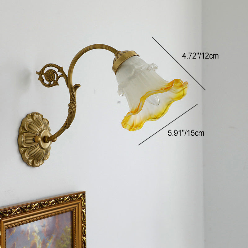 Rose Floral Glass Brass Wall Lamp