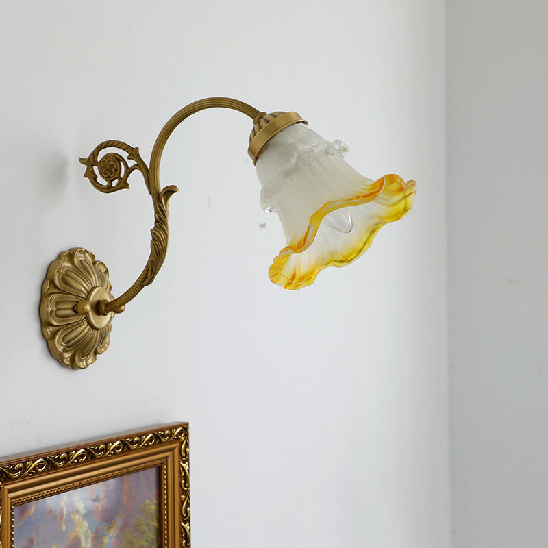 Rose Floral Glass Brass Wall Lamp