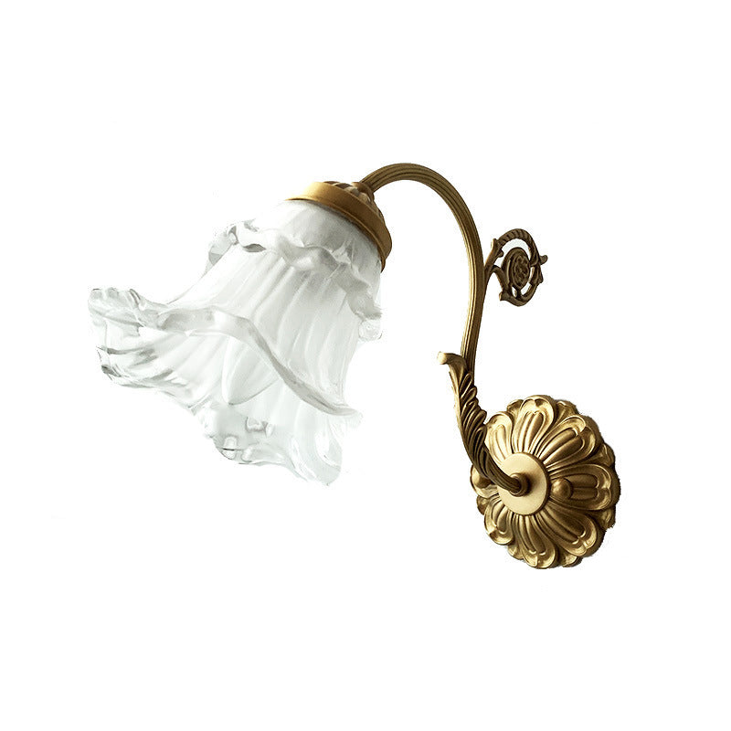 Rose Floral Glass Brass Wall Lamp
