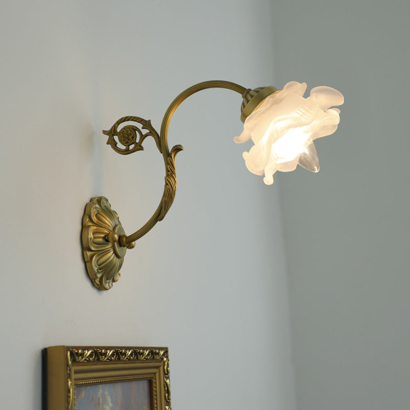 Rose Floral Glass Brass Wall Lamp