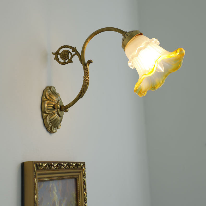 Rose Floral Glass Brass Wall Lamp