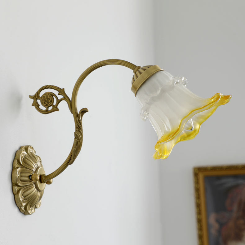 Rose Floral Glass Brass Wall Lamp