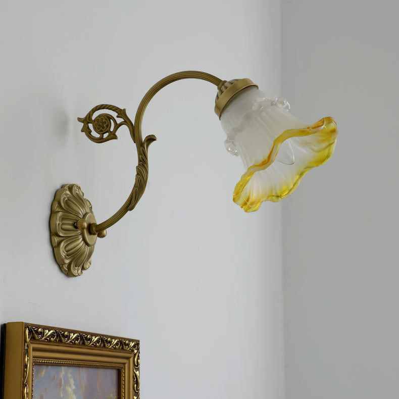 Rose Floral Glass Brass Wall Lamp