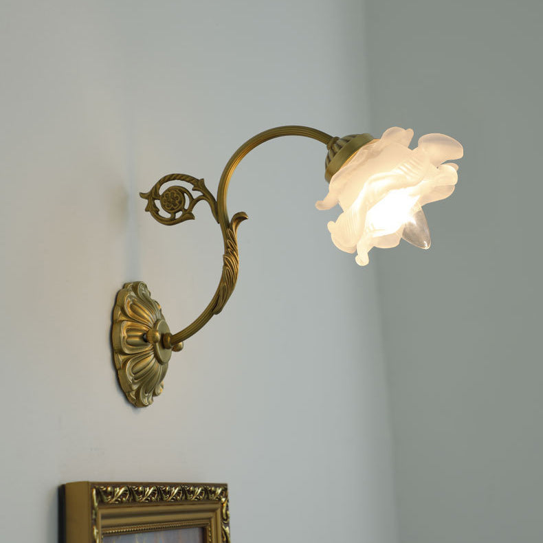 Rose Floral Glass Brass Wall Lamp