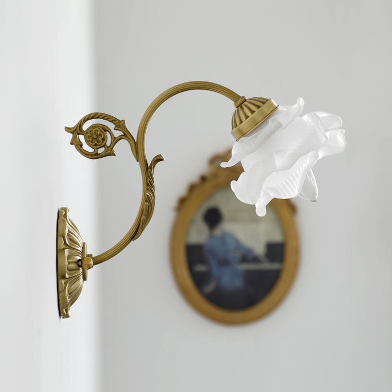 Rose Floral Glass Brass Wall Lamp