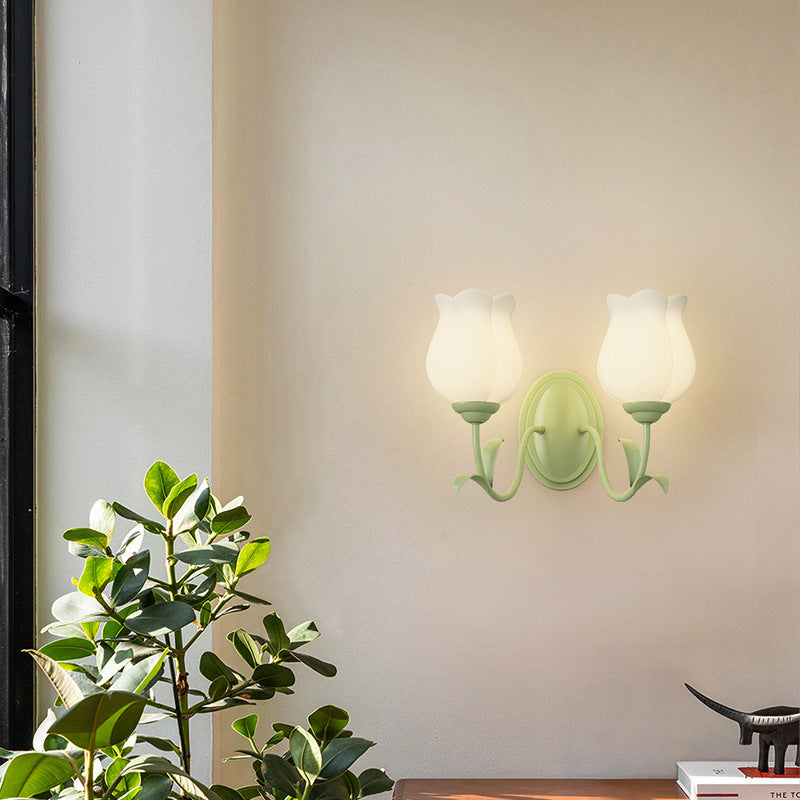 Floral Leaf Glass Iron Wall Lamp