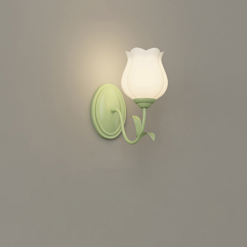 Floral Leaf Glass Iron Wall Lamp