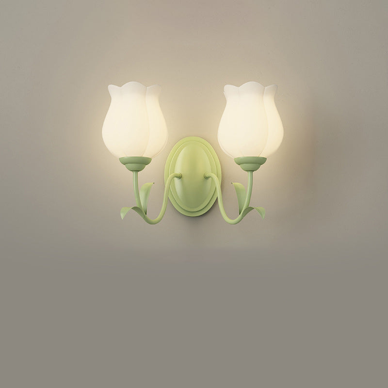 Floral Leaf Glass Iron Wall Lamp