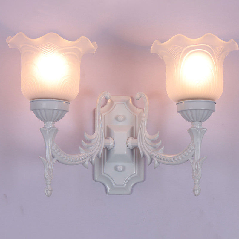 Floral Round Glass Iron 2-Light Wall Lamp