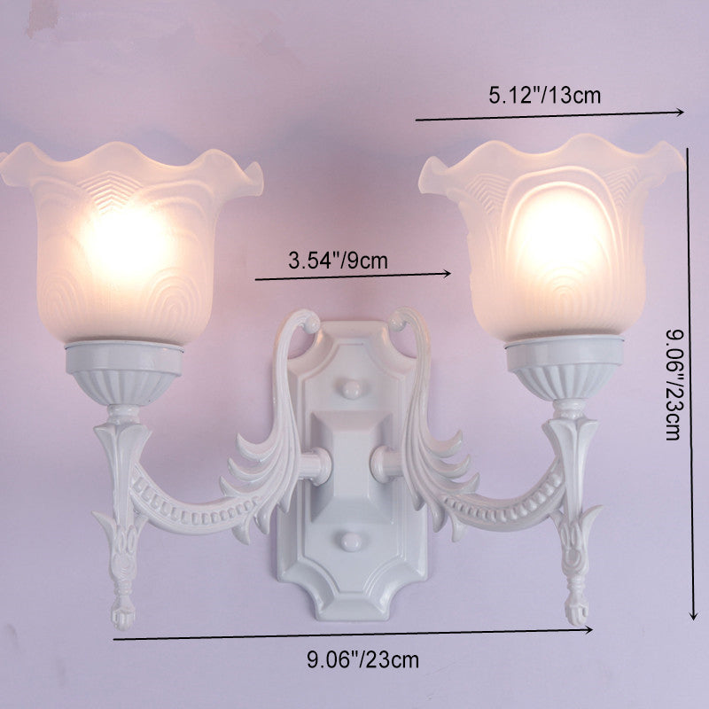 Floral Round Glass Iron 2-Light Wall Lamp
