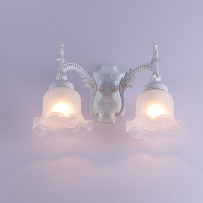 Floral Round Glass Iron 2-Light Wall Lamp