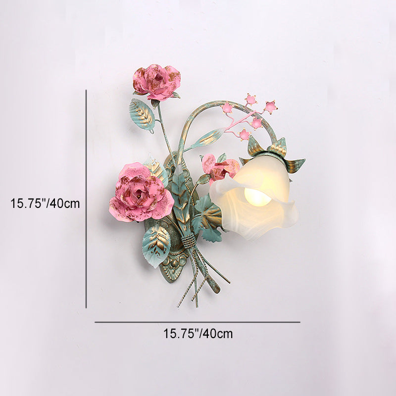 Rose Floral Glass Iron Wall Lamp