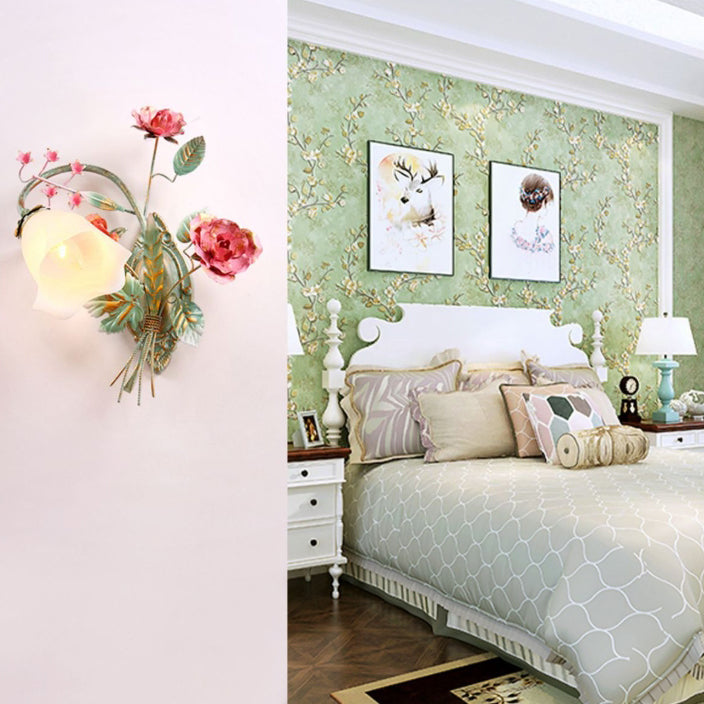 Rose Floral Glass Iron Wall Lamp