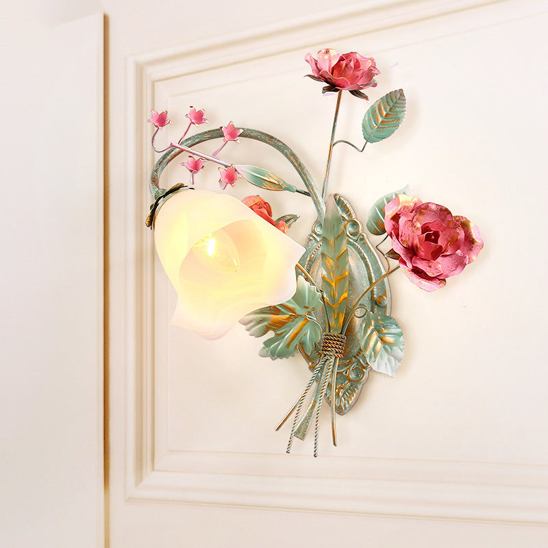 Rose Floral Glass Iron Wall Lamp