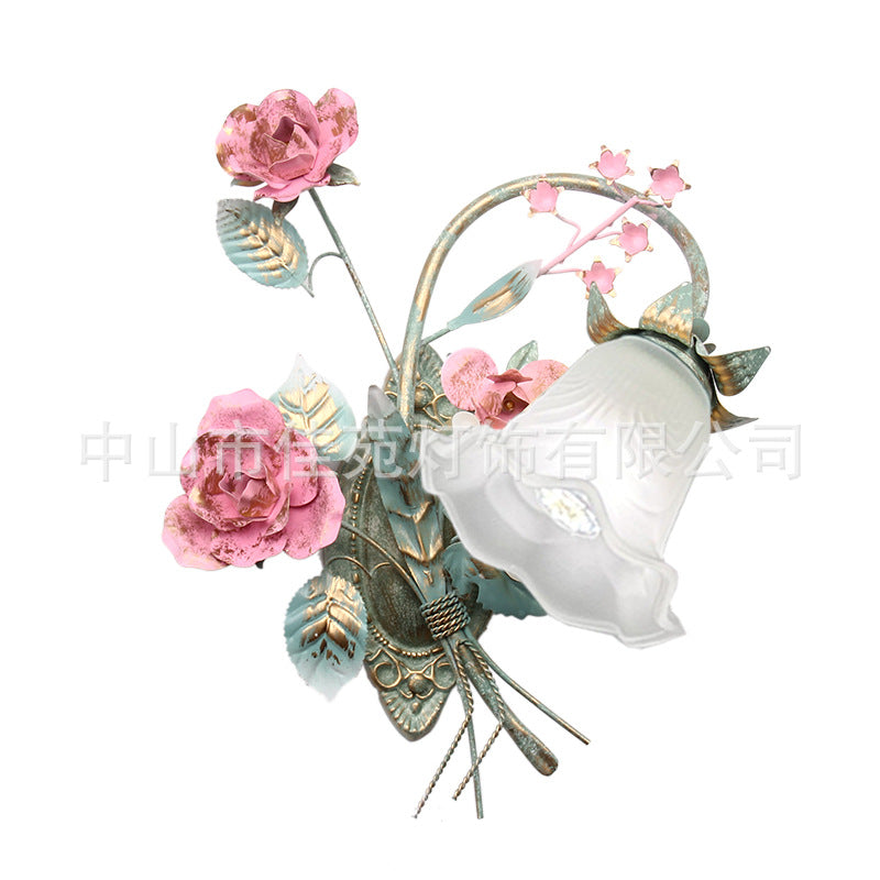 Rose Floral Glass Iron Wall Lamp