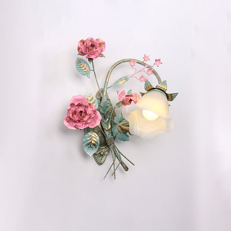Rose Floral Glass Iron Wall Lamp