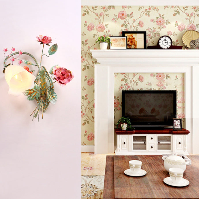 Rose Floral Glass Iron Wall Lamp