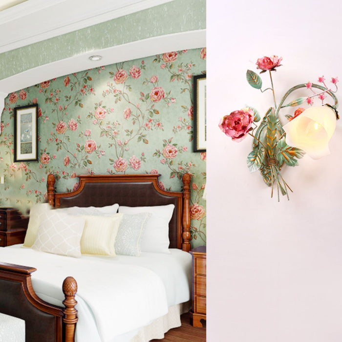 Rose Floral Glass Iron Wall Lamp