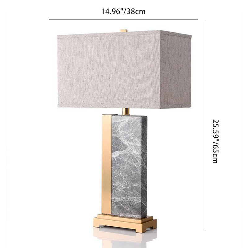 Rectangle Fabric Marble Metal Table Lamp