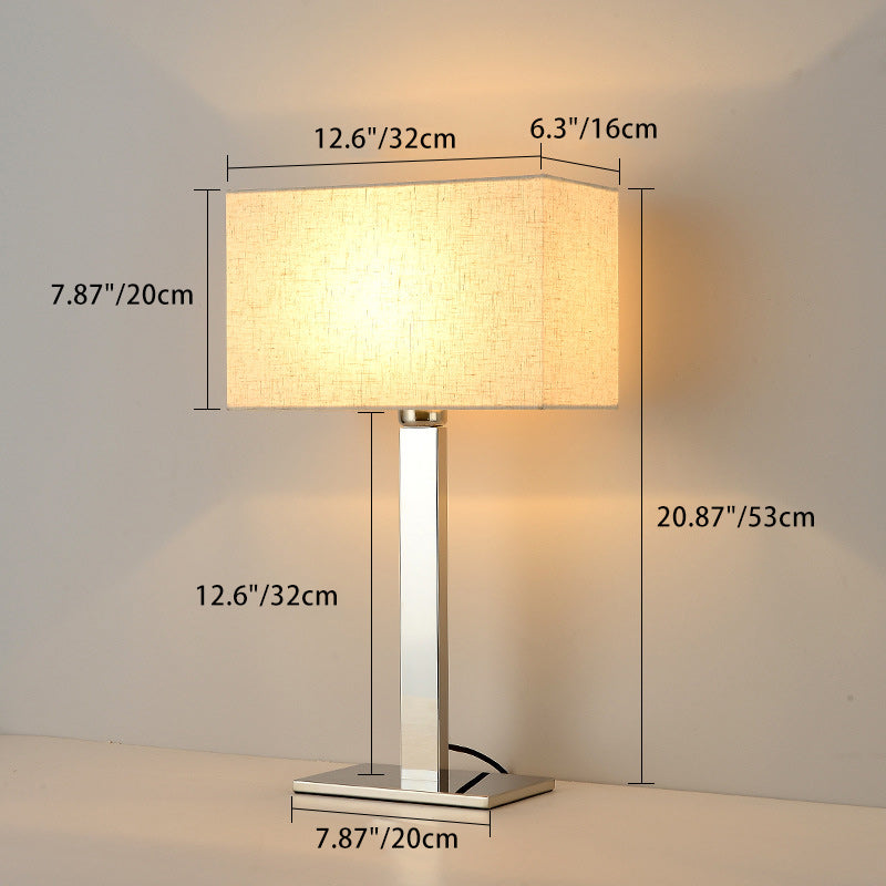 Square Long Fabric Stainless Table Lamp