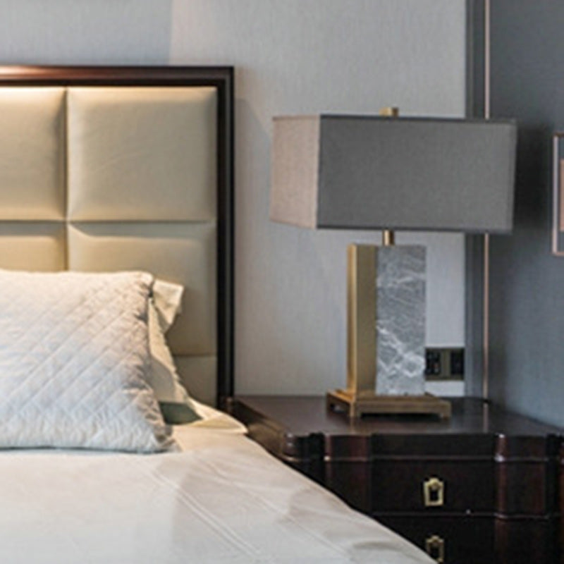 Rectangle Fabric Marble Metal Table Lamp