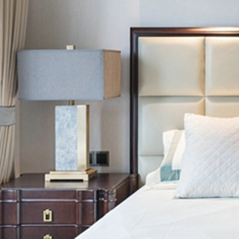 Rectangle Fabric Marble Metal Table Lamp
