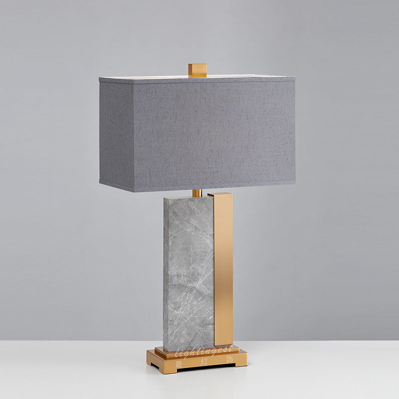 Rectangle Fabric Marble Metal Table Lamp