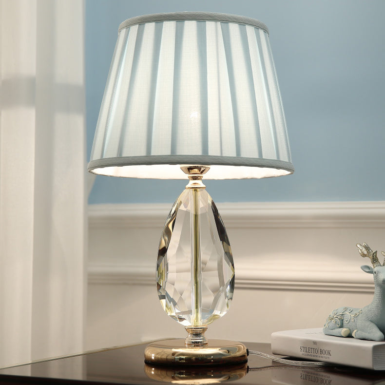 Round Oval Fabric Crystal Table Lamp