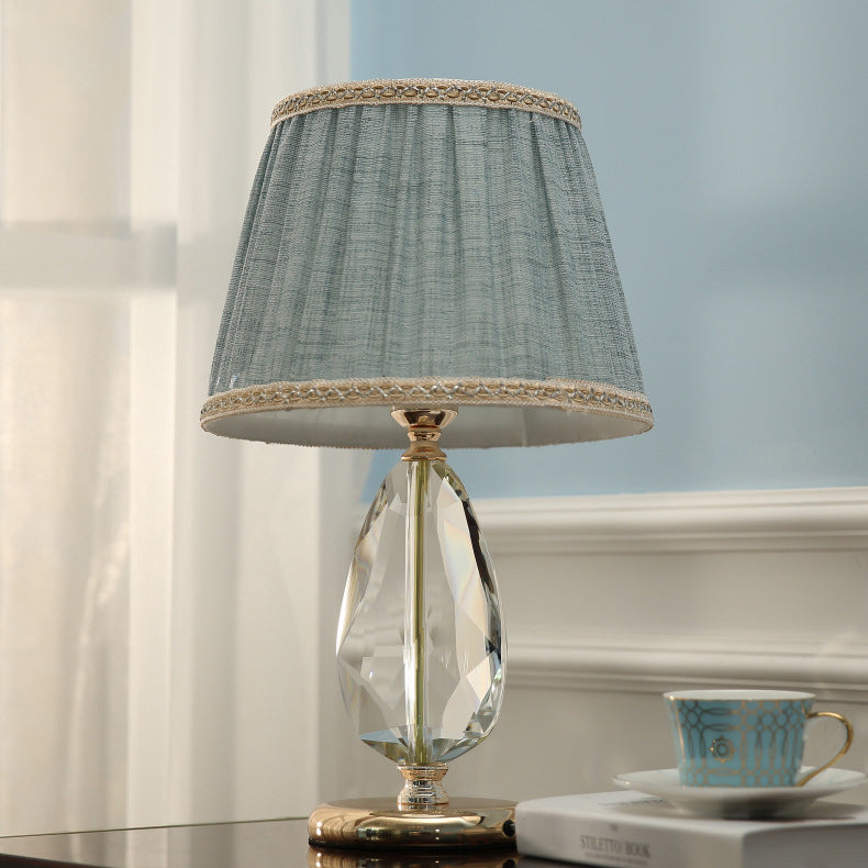 Round Oval Fabric Crystal Table Lamp
