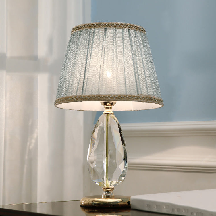 Round Oval Fabric Crystal Table Lamp