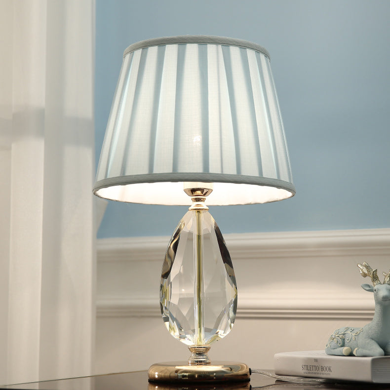 Round Oval Fabric Crystal Table Lamp