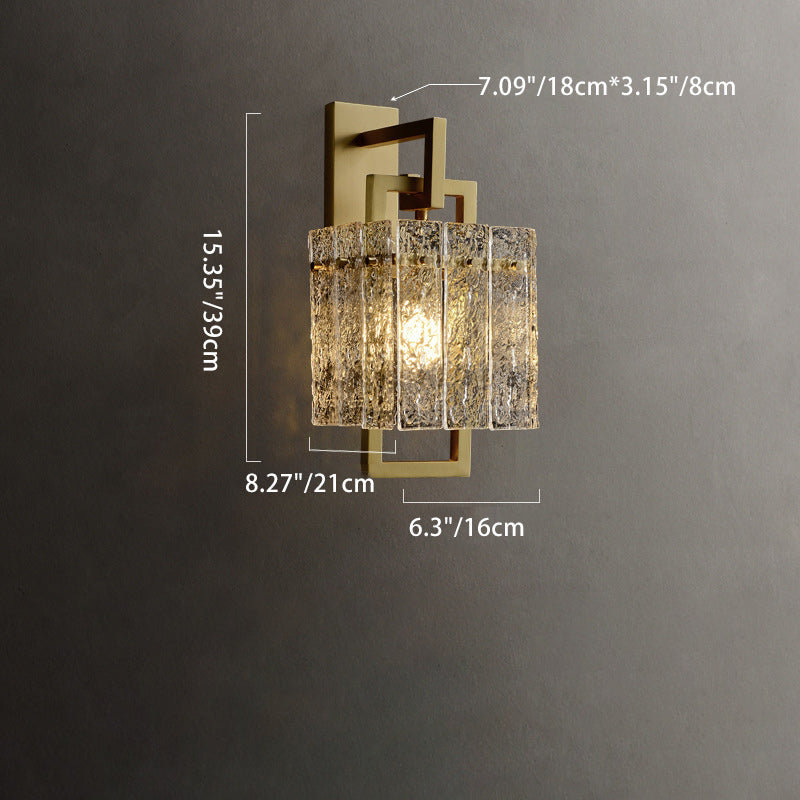 Square Rectangle Glass Brass Wall Lamp