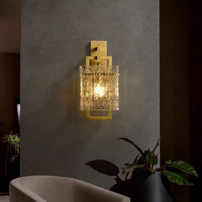 Square Rectangle Glass Brass Wall Lamp