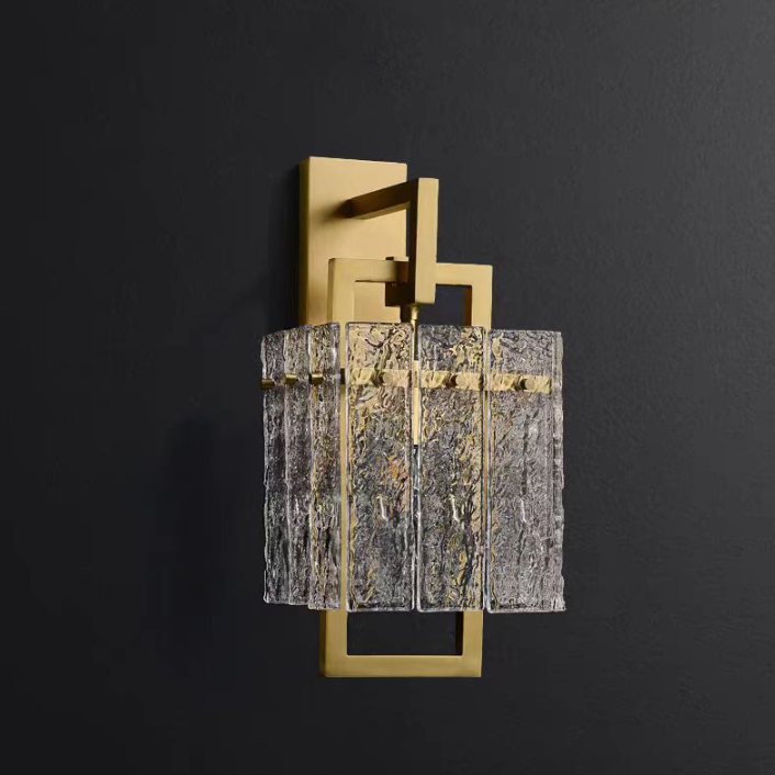 Square Rectangle Glass Brass Wall Lamp