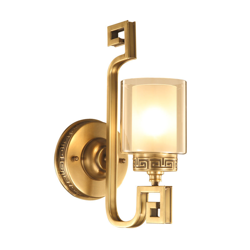 Cylinder Curved Glass Brass Wall Lamp