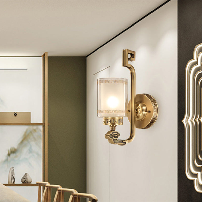Cylinder Curved Glass Brass Wall Lamp