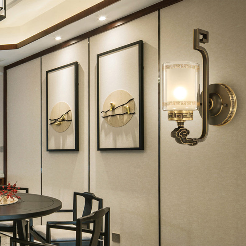 Cylinder Curved Glass Brass Wall Lamp