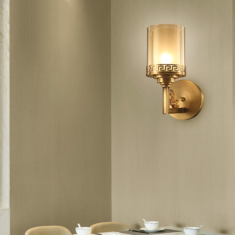 Cylinder Curved Glass Brass Wall Lamp