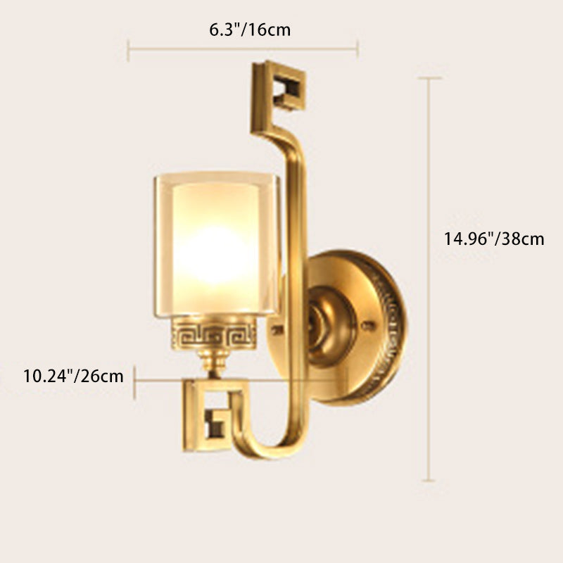 Cylinder Curved Glass Brass Wall Lamp