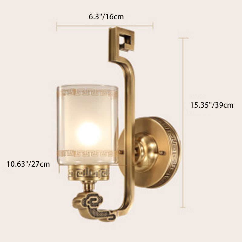 Cylinder Curved Glass Brass Wall Lamp