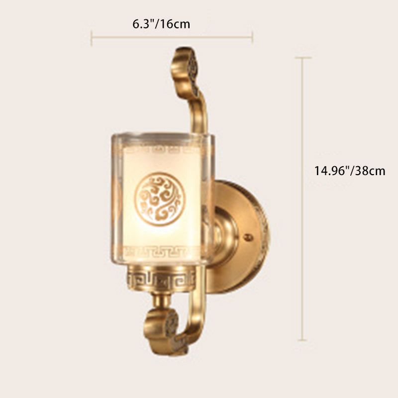 Cylinder Curved Glass Brass Wall Lamp