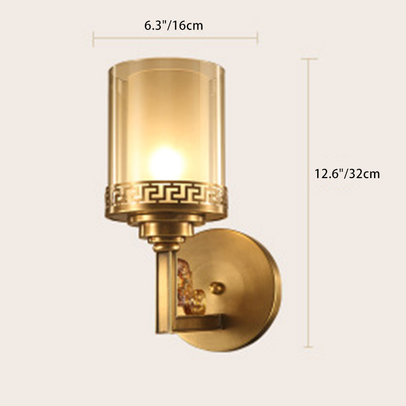 Cylinder Curved Glass Brass Wall Lamp