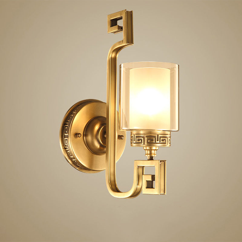 Cylinder Curved Glass Brass Wall Lamp